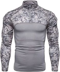 Men's Casual Camouflage T-Shirts Splicing Craft Slim Fit Shirts Zipper Neckline Long Sleeve T-Shirts (Specification: Gray-M)