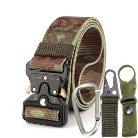 3.8cm Tactical belt Men's military fan Tactical belt Multi functional nylon outdoor training belt Logo can be ordered (Colour: Jungle camouflage+three piece set)
