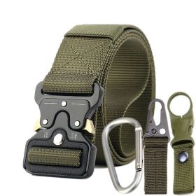 3.8cm Tactical belt Men's military fan Tactical belt Multi functional nylon outdoor training belt Logo can be ordered (Colour: Military green+three piece set)