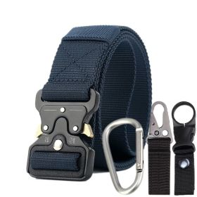 3.8cm Tactical belt Men's military fan Tactical belt Multi functional nylon outdoor training belt Logo can be ordered (Colour: Royal blue+three piece set)