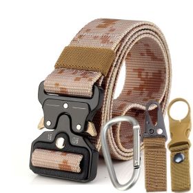 3.8cm Tactical belt Men's military fan Tactical belt Multi functional nylon outdoor training belt Logo can be ordered (Colour: Desert camouflage+three piece set)