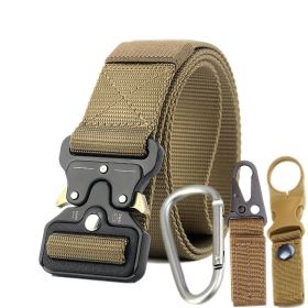 3.8cm Tactical belt Men's military fan Tactical belt Multi functional nylon outdoor training belt Logo can be ordered (Colour: Wolf brown+three piece set)