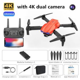 new K3 drone 4K HD dual camera foldable height keeps drone WiFi FPV 1080p real-time transmission RC Quadcopter toy PK sg906 pro (Ships From: China, Color: orange dual camera)